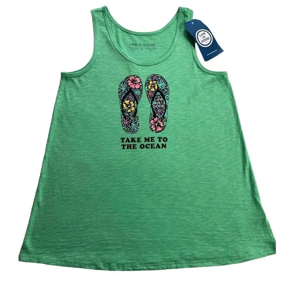 Life is Good Women’s SMALL “Take Me To The Ocean” Flip Flop Tank Top